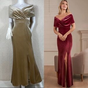 🔥B2 Jasmine Off The Shoulder Luxe Velvet Fit & Flare Maxi  Gown Women Size 2